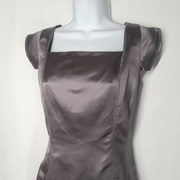 SILK CULTURE Charcoal Silk Satin Stitched Gray Dress Medium NWT - Picture 4 of 11